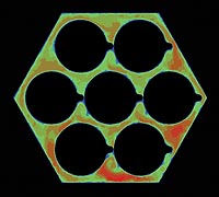 View of heat flow around a seven-pin fuel rod assembly (1)